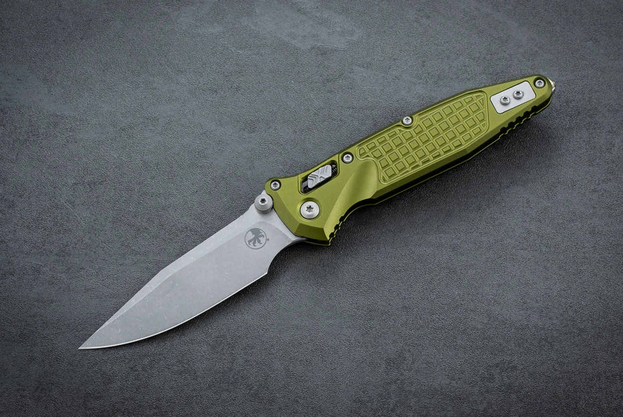 Microtech Knives Socom RAM-LOK S/E Manual Knife Clip Point Apocalyptic Blade w/ OD Green Frag Aluminum Handles - 160RL-10APFROD