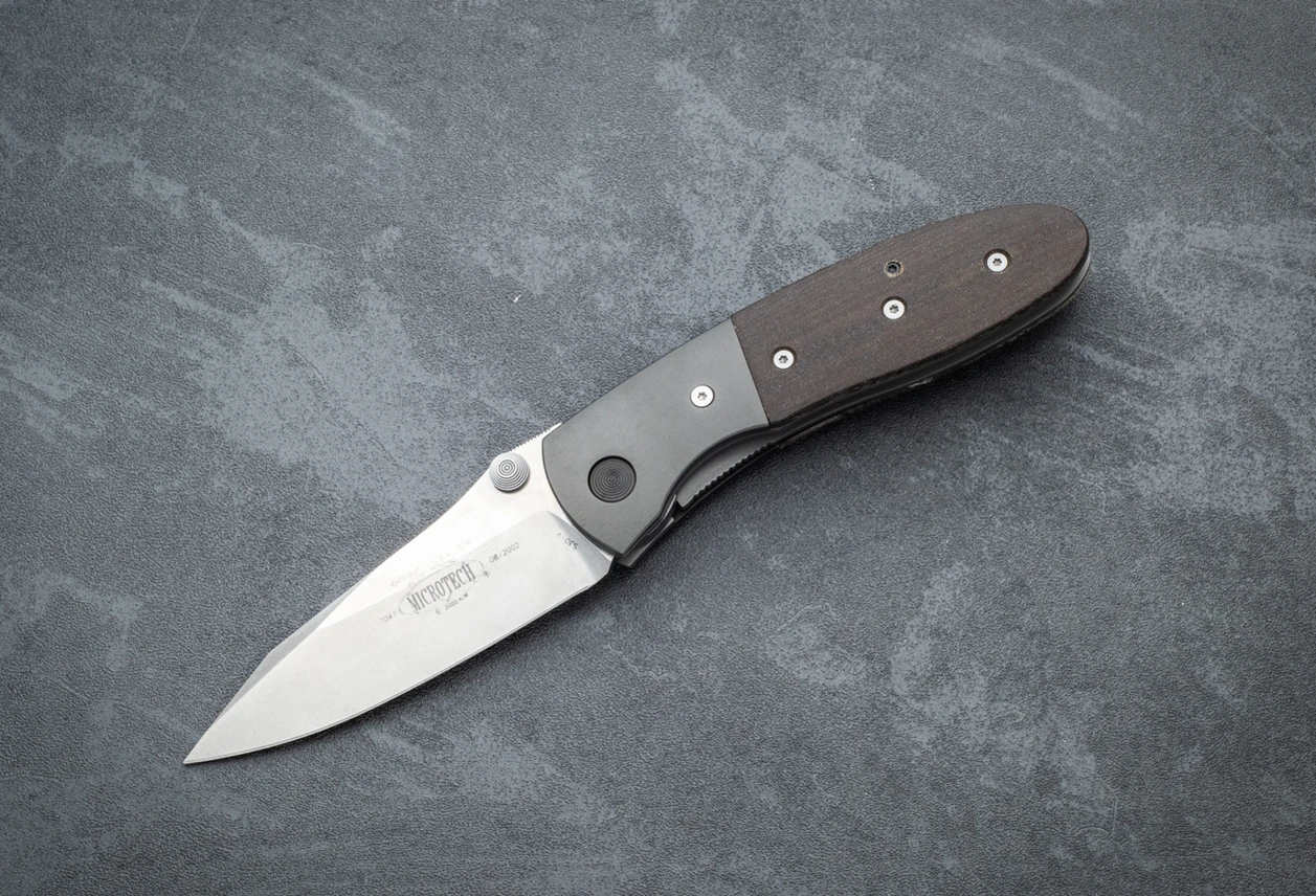 Microtech Knives Lightfoot LCC Dual Action Automatic Knife Stonewashed Blade w/ Titanium Bolsters and Brown Micarta Handles - 08/2002