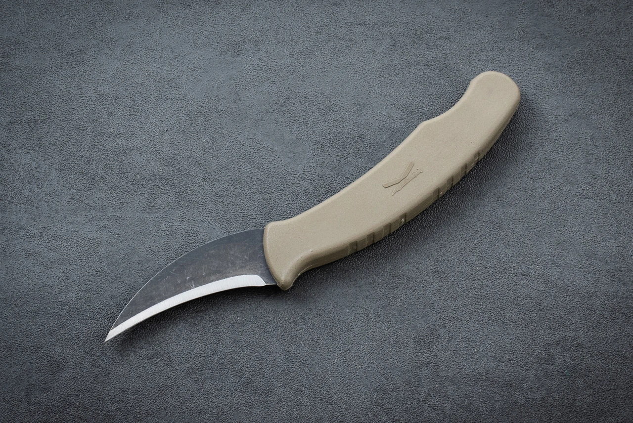 Kopis Designs x Ed Calderon Collaboration L-Via Fixed Blade Knife Acid Stonewash w/ Coyote Tan Handle and Sheath - Standard