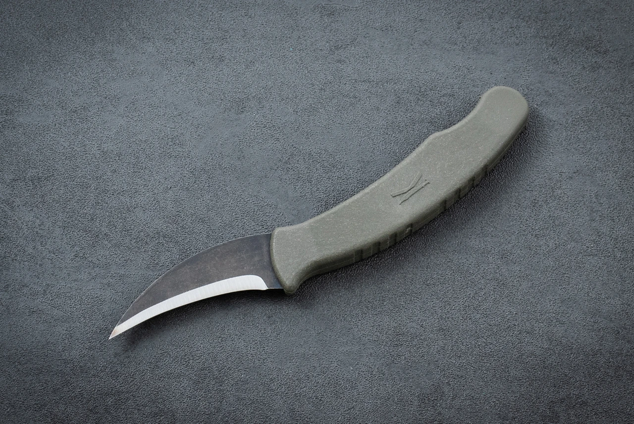 Kopis Designs x Ed Calderon Collaboration L-Via Fixed Blade Knife Acid Stonewash w/ OD Green Handle and Sheath - Standard