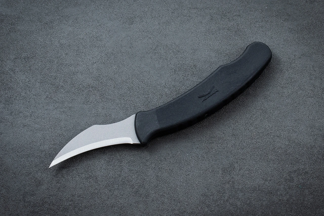 Kopis Designs x Ed Calderon Collaboration L-Via Fixed Blade Knife Blast Tumbled w/ Black Handle and Sheath - Ramped