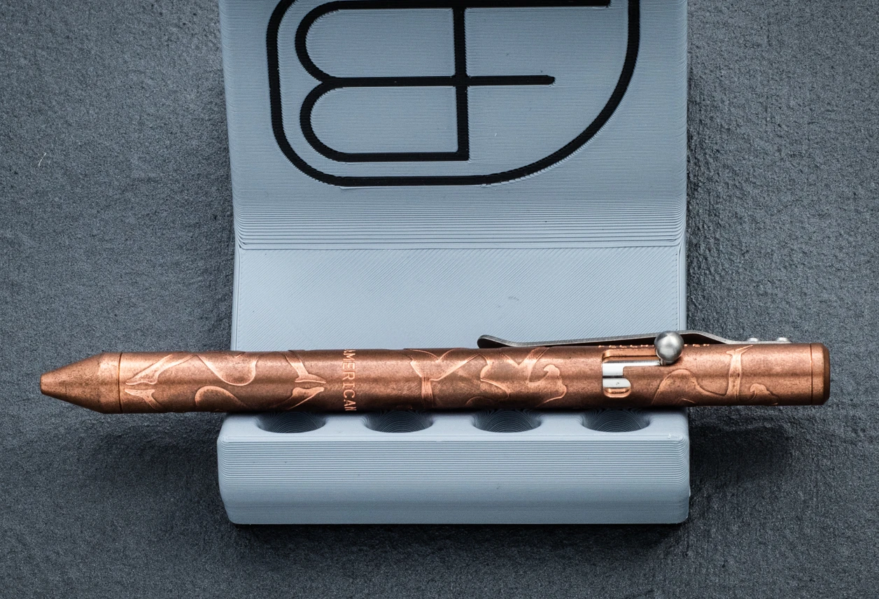 Fellhoelter Knives TiBolt Full Size Copper Pen w/ MudFlap Lady Engravings