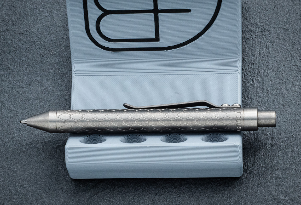 Fellhoelter Knives G2 TiCkler Titanium Pen w/ Big Dragon Skin Engravings