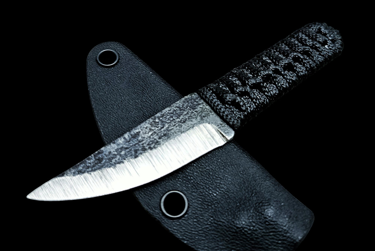 Ecos Knives 5" Custom Fixed Blade Firescale w/ Black Cord Wrapped Handle and Sheath