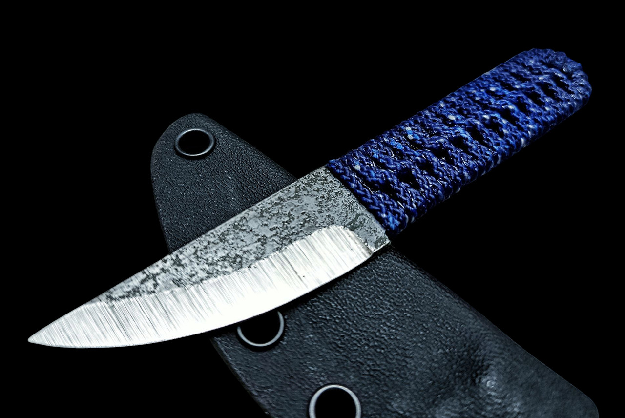 Ecos Knives 5" Custom Fixed Blade Firescale w/ Blue / White Cord Wrapped Handle and Sheath