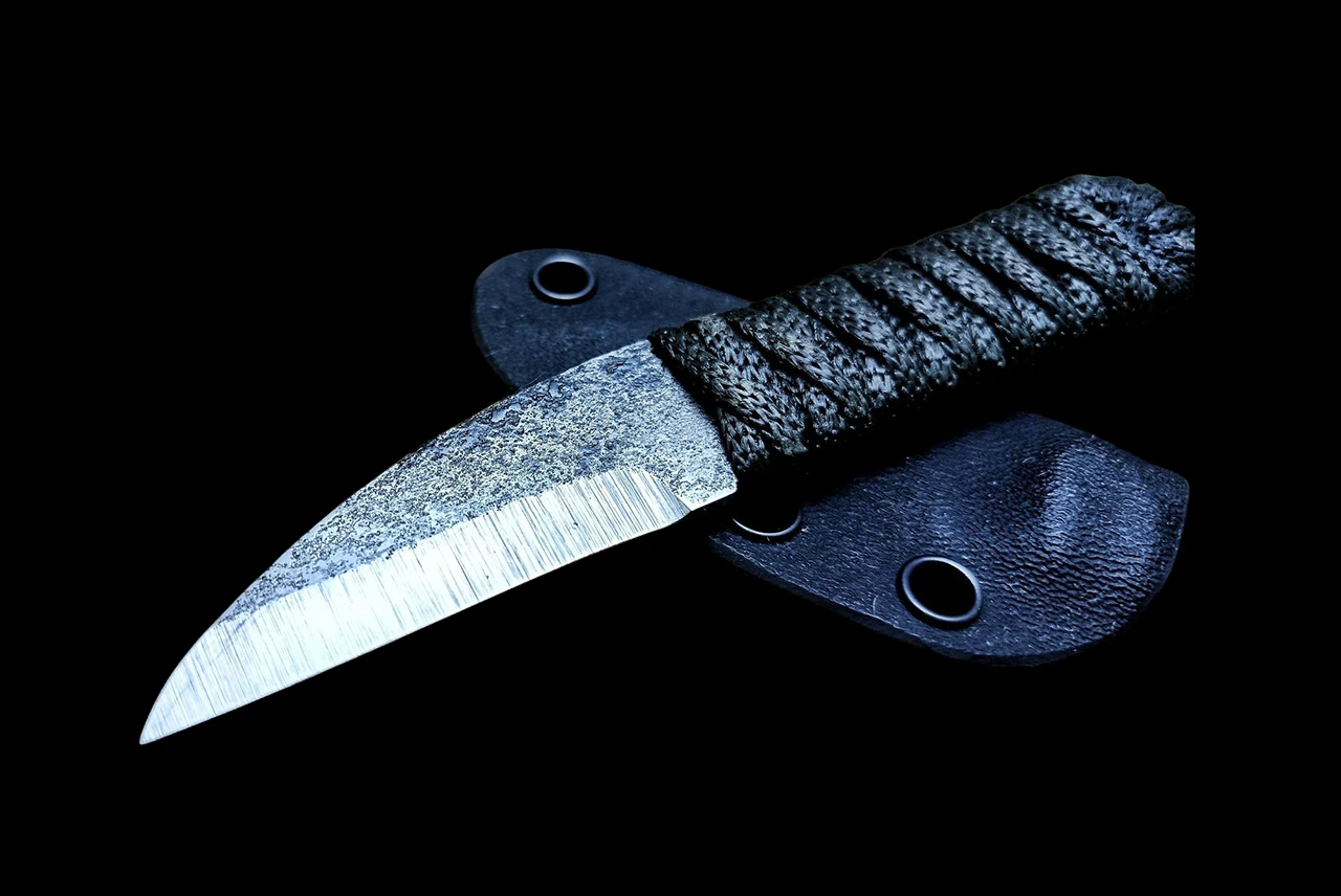 Ecos Knives 5" Custom Fixed Blade Firescale w/ Black Cord Wrapped Handle and Sheath
