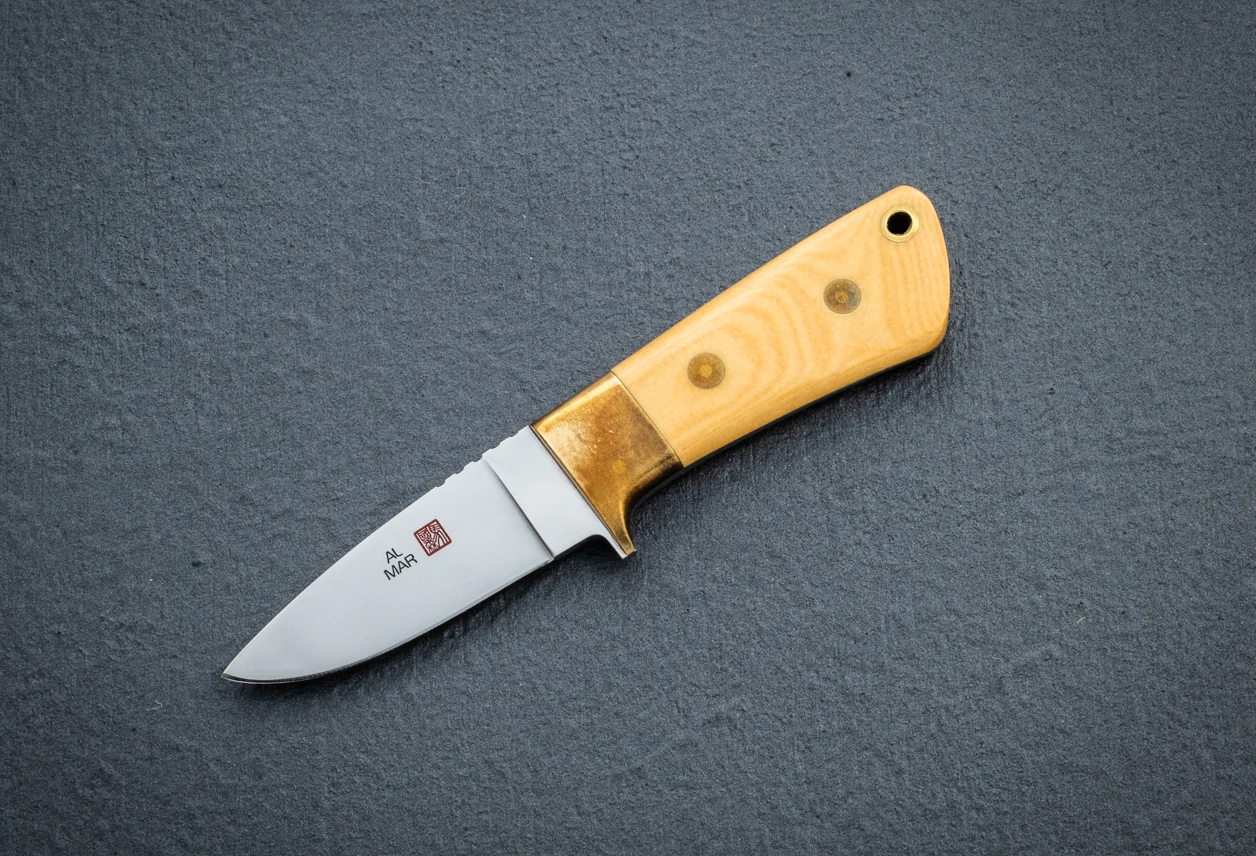 Al Mar Knives Pack Rat I Fixed Blade Polished w/ Paper Micarta Handle and Leather Sheath 