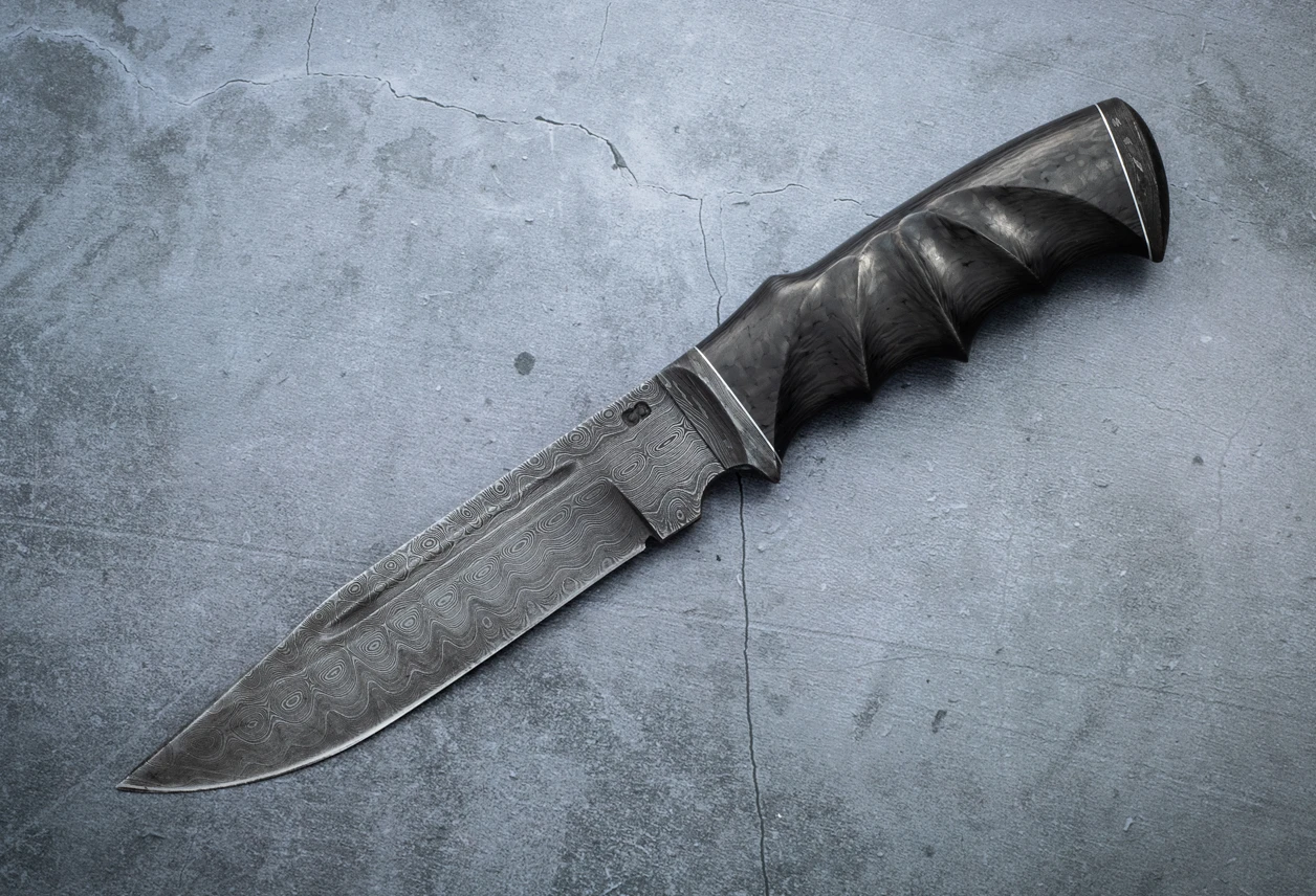 Olamic Cutlery Voykar HT #2093 Fixed Blade Carbon Fiber Handles w/ Leather Sheath