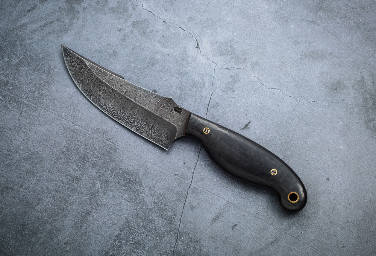 Olamic Cutlery Baikal #2052 Fixed Blade Carbon Fiber Handles w/ Leather Sheath