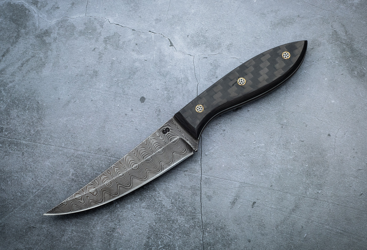 Olamic Cutlery Persian #1457 Fixed Blade Carbon Fiber Handles w/ Leather Sheath