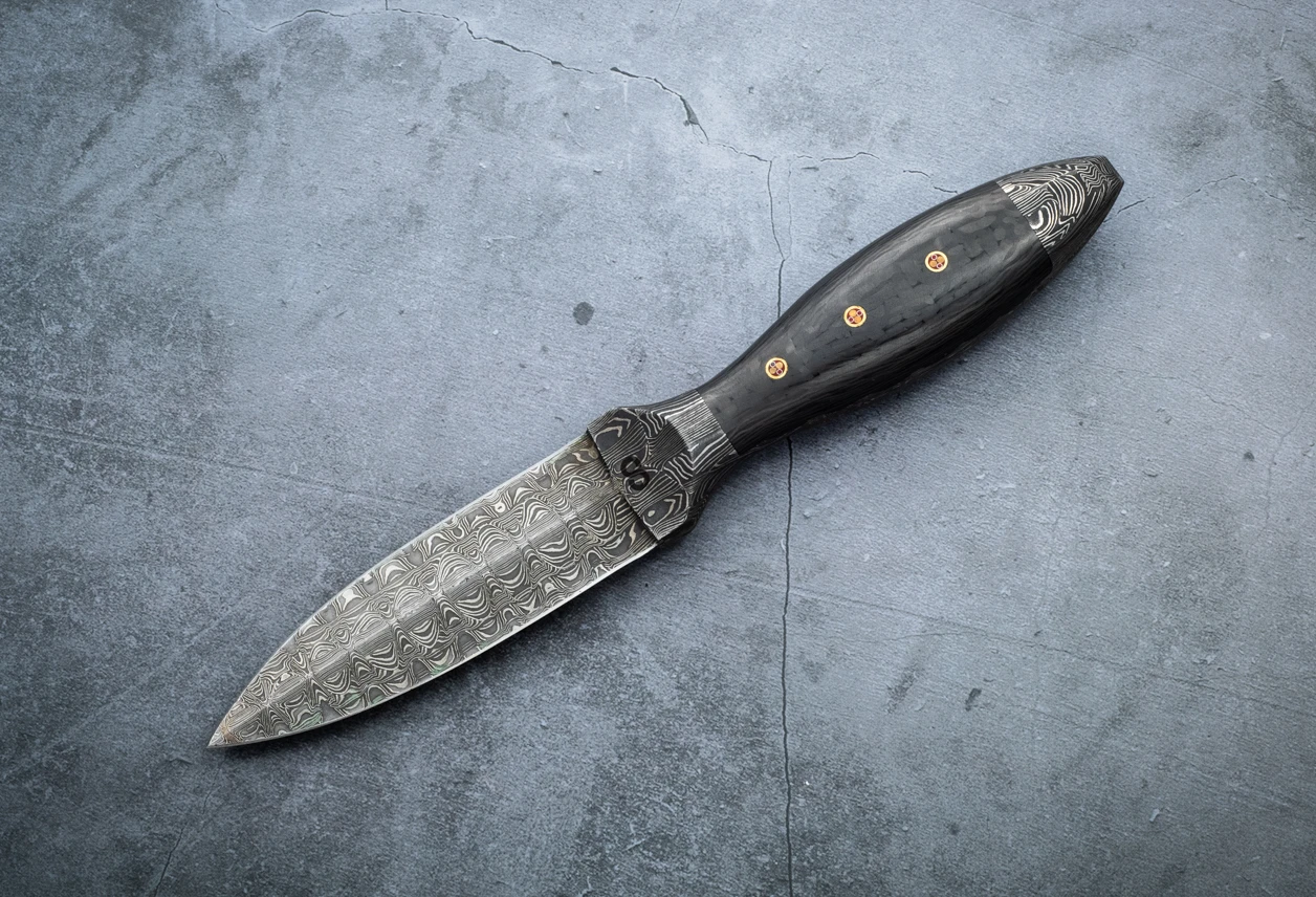 Olamic Cutlery Dagger Fixed Blade Carbon Fiber Handles w/ Leather Sheath
