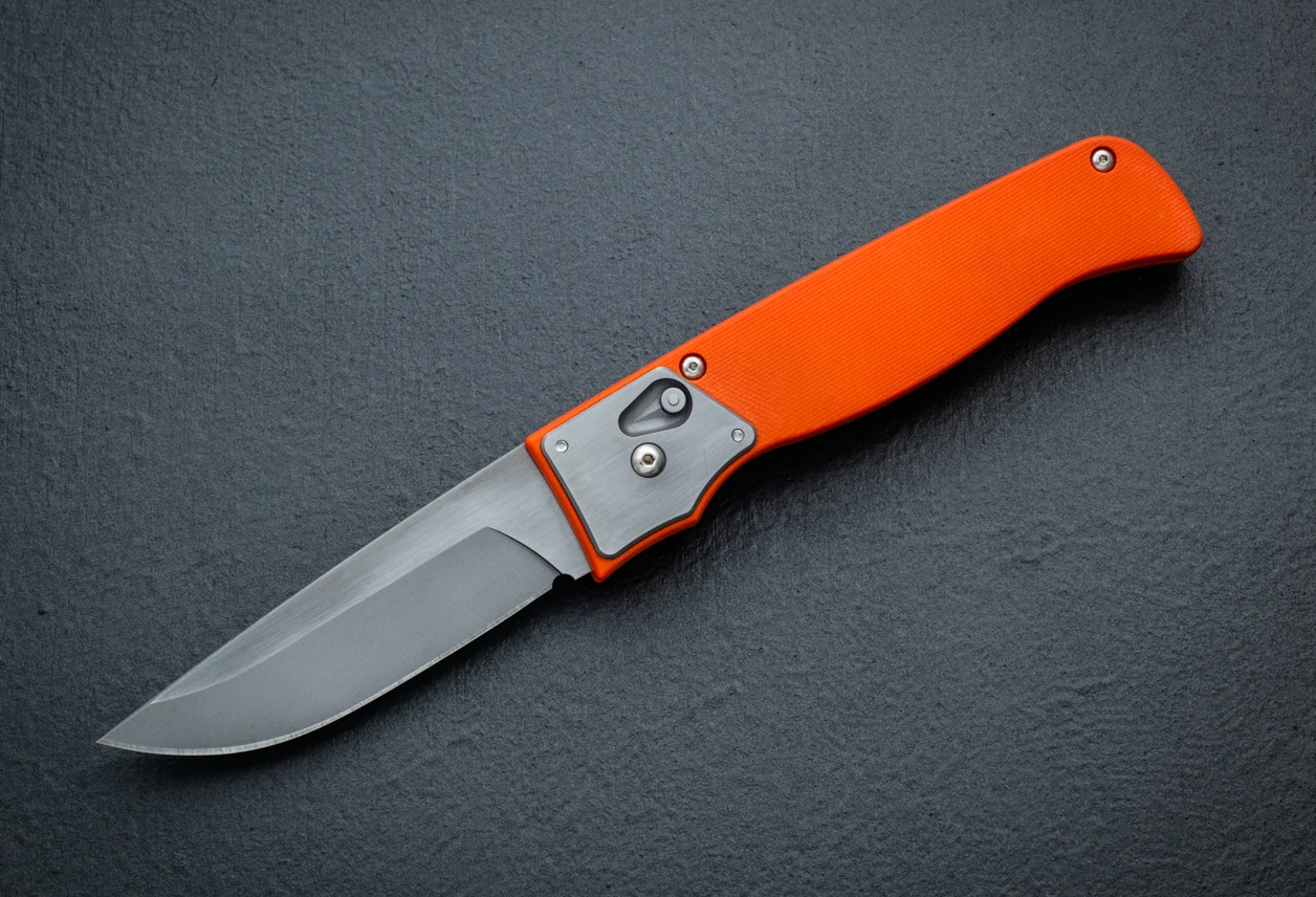 Rob Dalton Tiger I Automatic Knife Bead Blast / Satin Blade w/ Orange G-10 Handle 