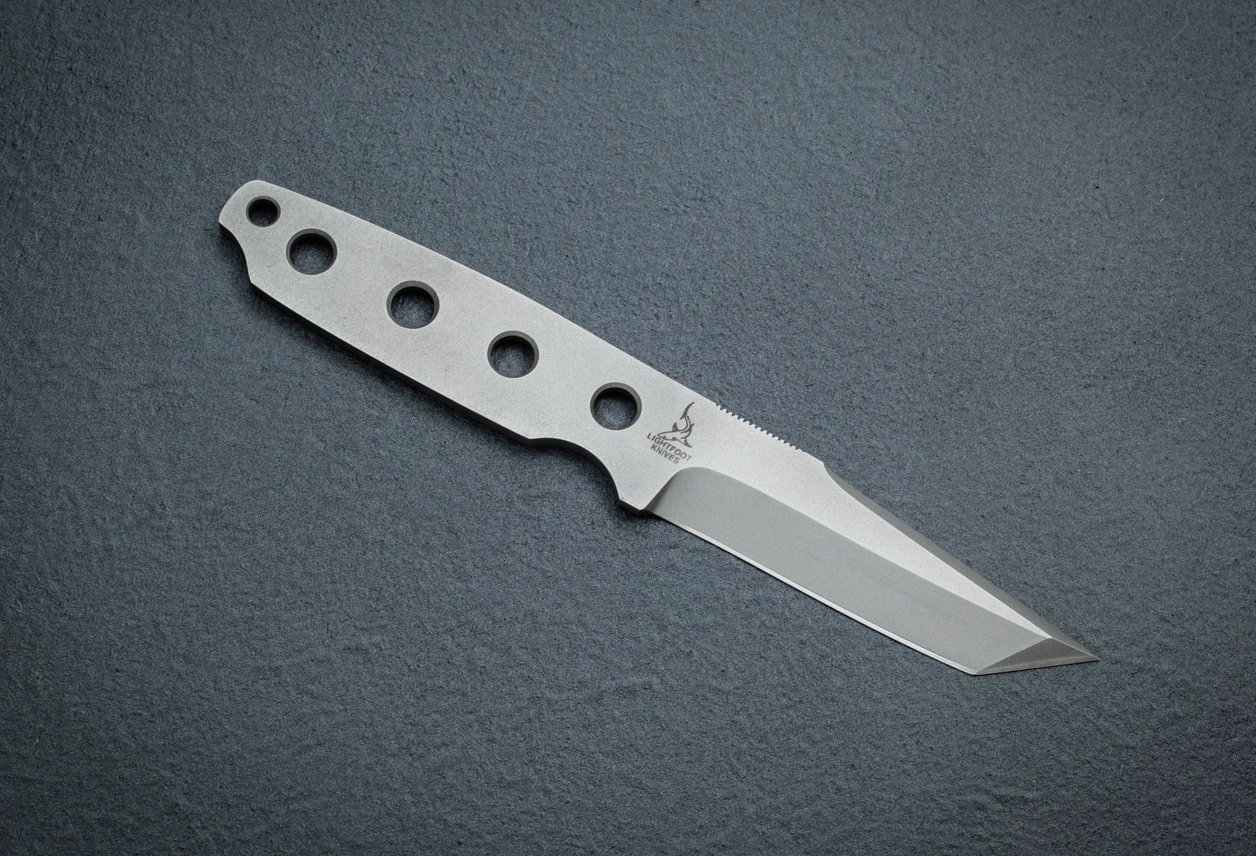 Greg Lightfoot Custom Tanto Fixed Blade Knife Satin w/ Skeletonized Handle and Sheath