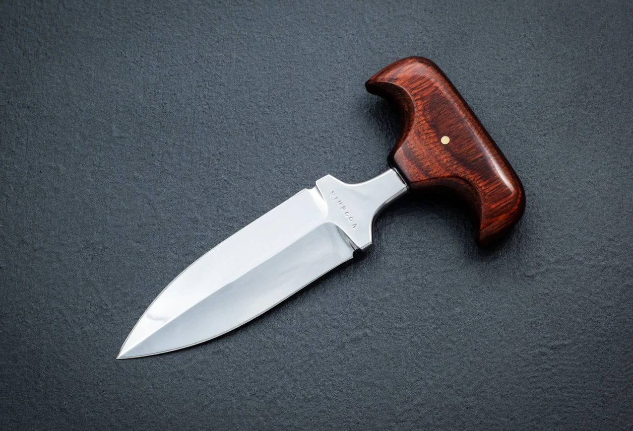 Steve Voorhis Custom Push Dagger Mirror Polished Blade w/ Desert Ironwood Handle and Leather Sheath