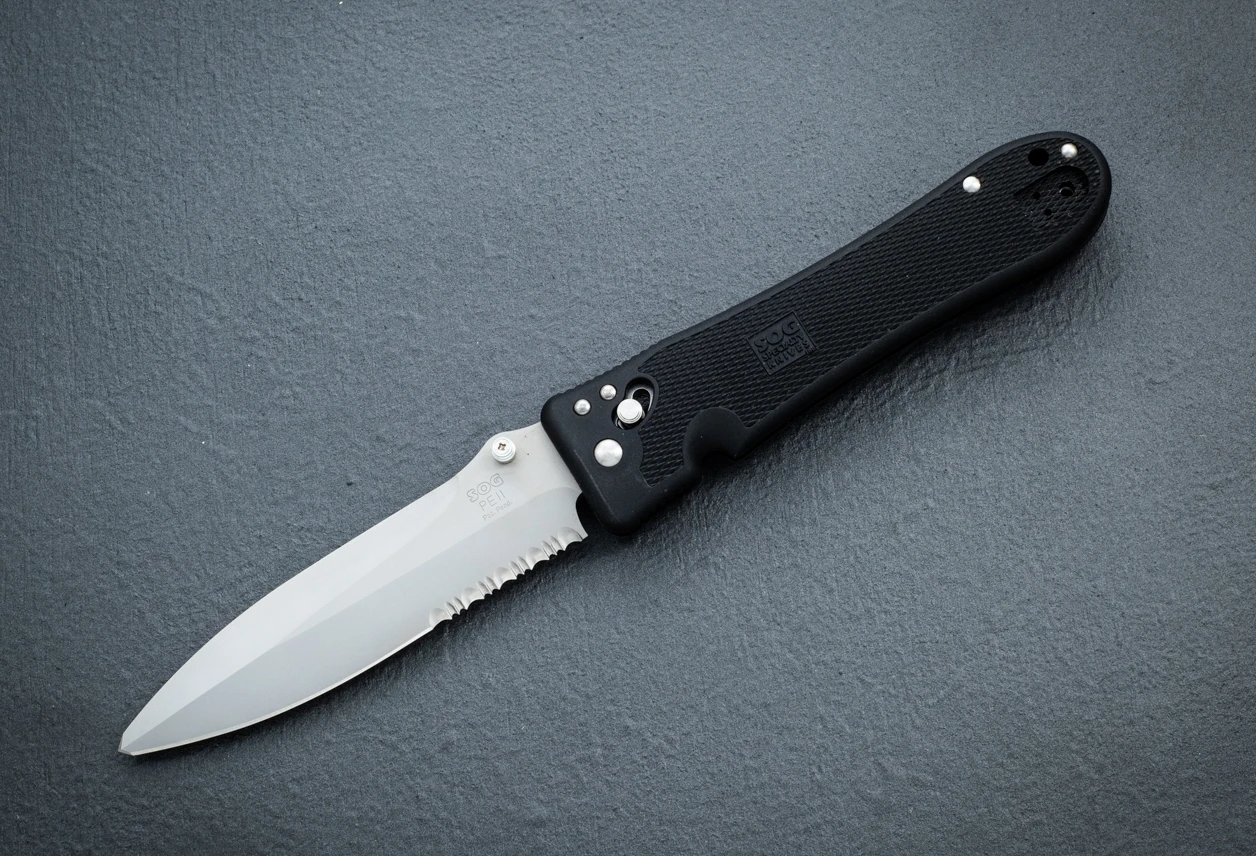 SOG Knives Pentagon Elite II Folding Knife Bead Blast Blade Partially Serrated w/ Black Zytel Handle - PE18-ARC
