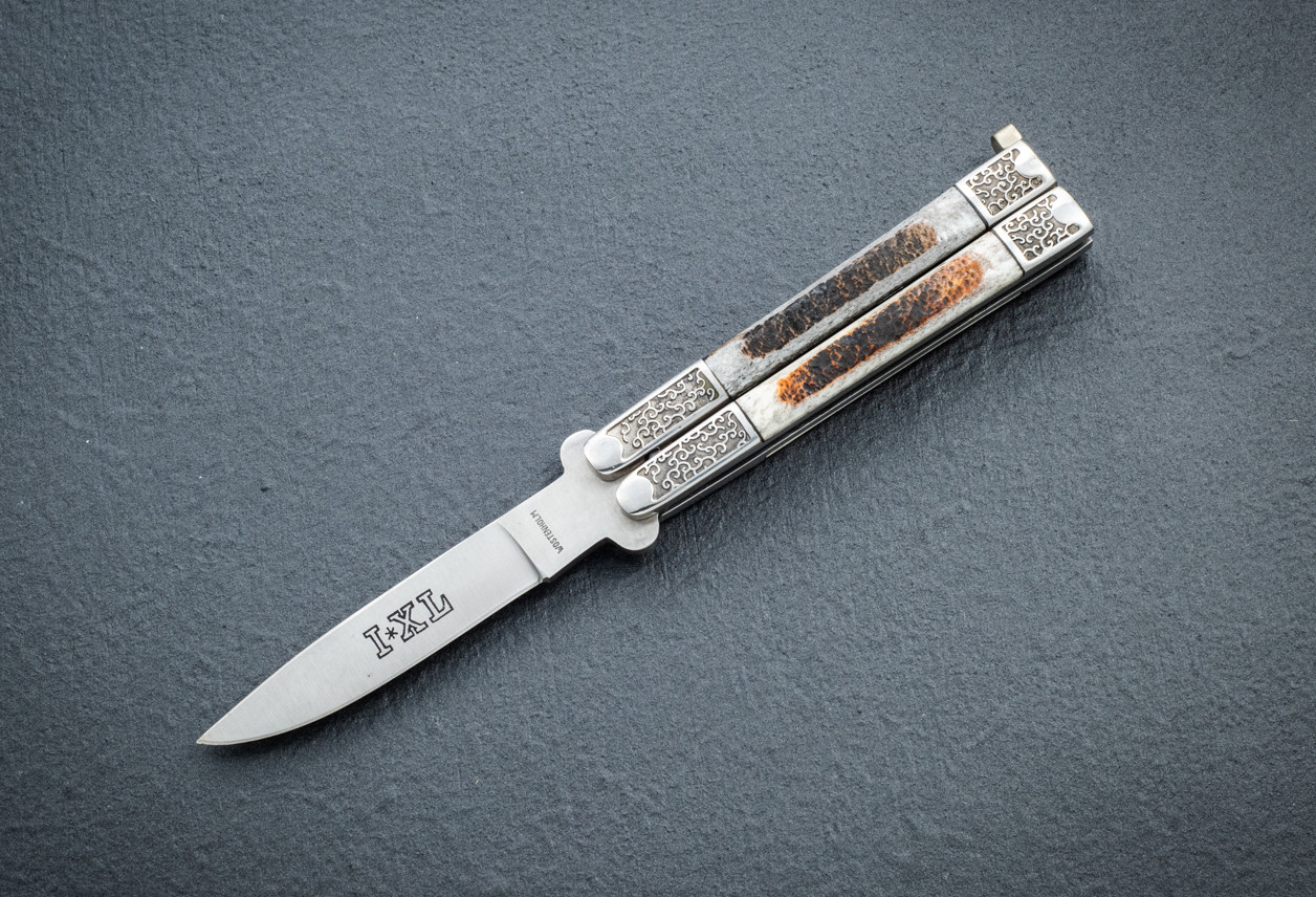 Wostenholm Cutlery I*XL Handmade Balisong Knife Burnt Jigged Bone Handles