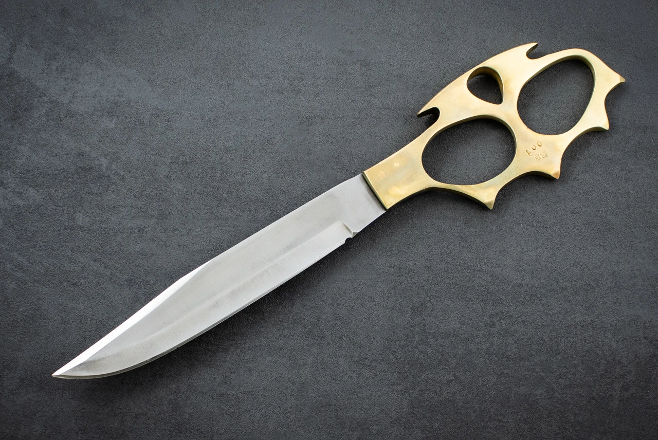 Ron J Smith Death's Head Knuckle Knife w/ Leather Sheath - #001