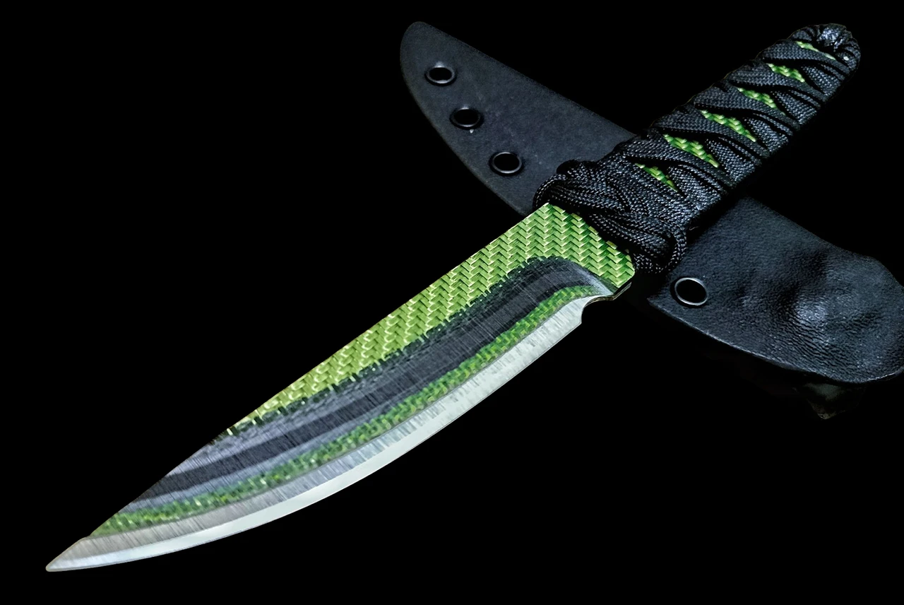 Ecos Knives Custom 9.25" Carbon Fiber Knife w/ Black Turk Paracord Handle and Sheath