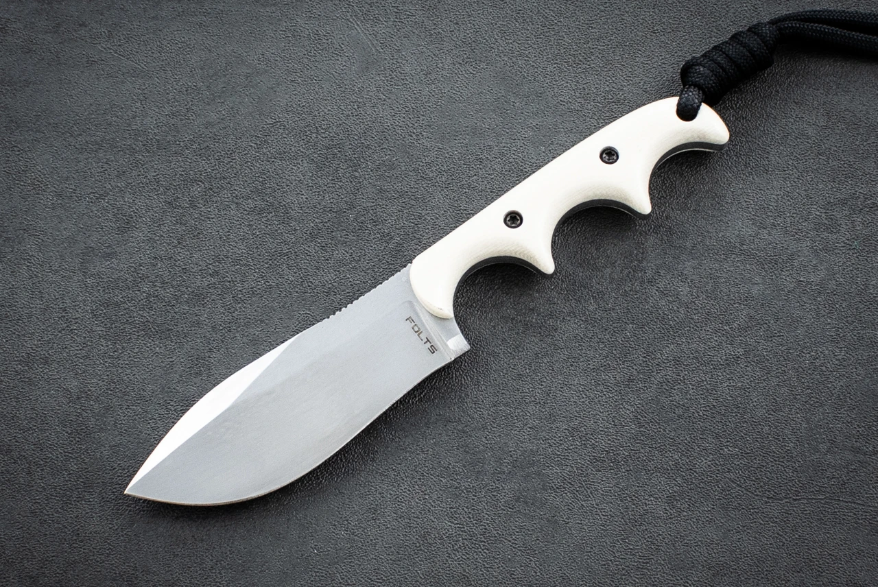 Alan Folts Minimalist Fixed Blade Knife Nessmuk Hand Rubbed Satin w/ Ivory G-10 Handle and Kydex