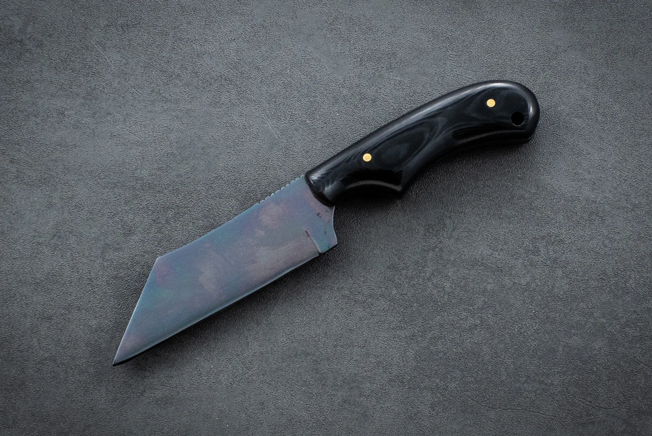 Fred Perrin Concept Custom Wharmy Fixed Blade Blue Gun Finish w/ Black Canvas Micarta Handle and Sheath