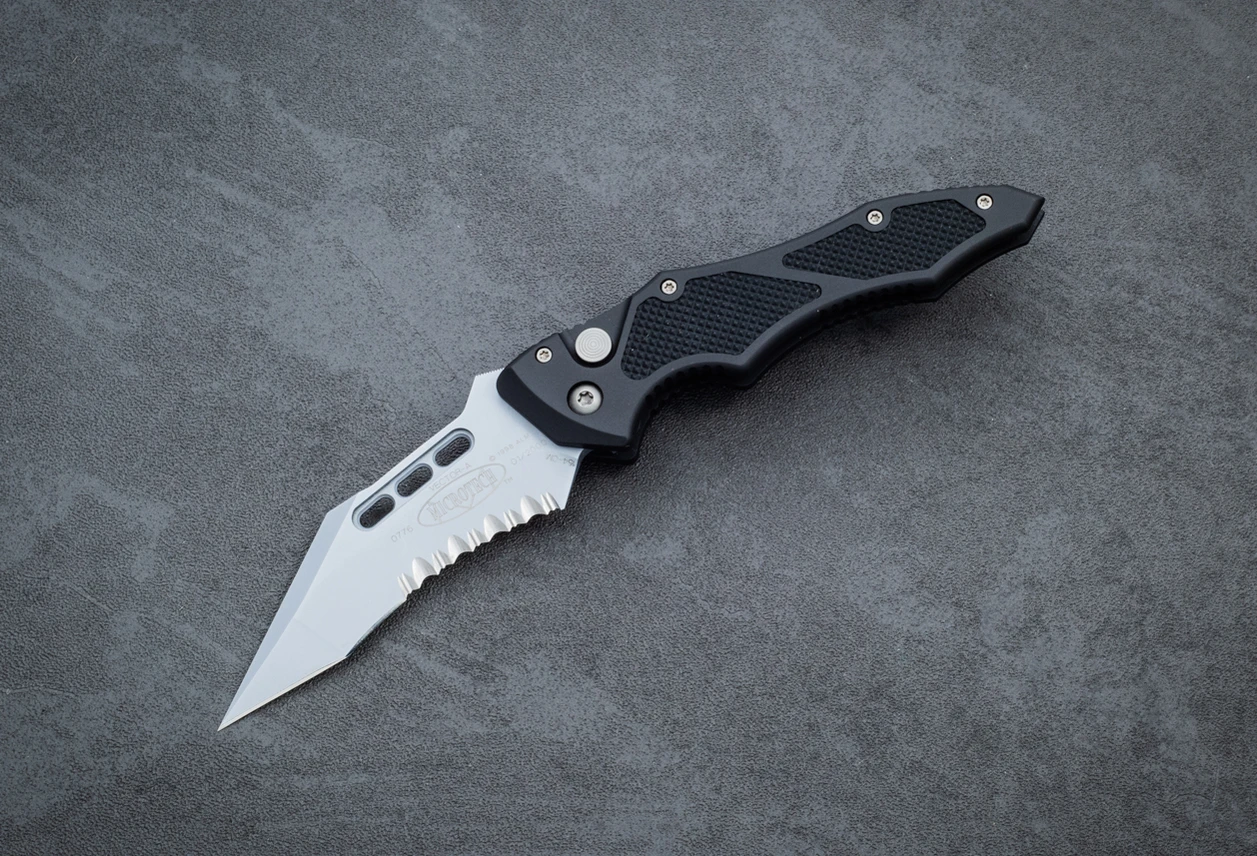 Microtech Knives Vector Automatic Knife Silver Blade Partially Serrated w/ Black Aluminum Handle - 02/2000
