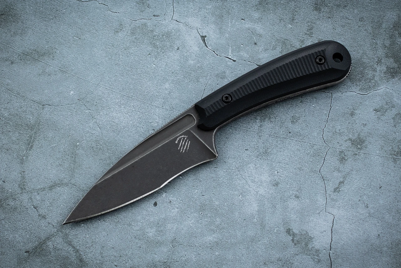 Bastinelli Creations SIN Industrial Fixed Blade Knife Dark Stonewash Blade w/ G-10 Handles and Sheath