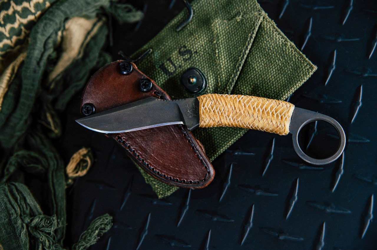 Exclusive Winkler Knives & Jason Knight Collaboration The Element w/ Ish Leather Braided Handle wrap and RMJ Custom Leather Sheath