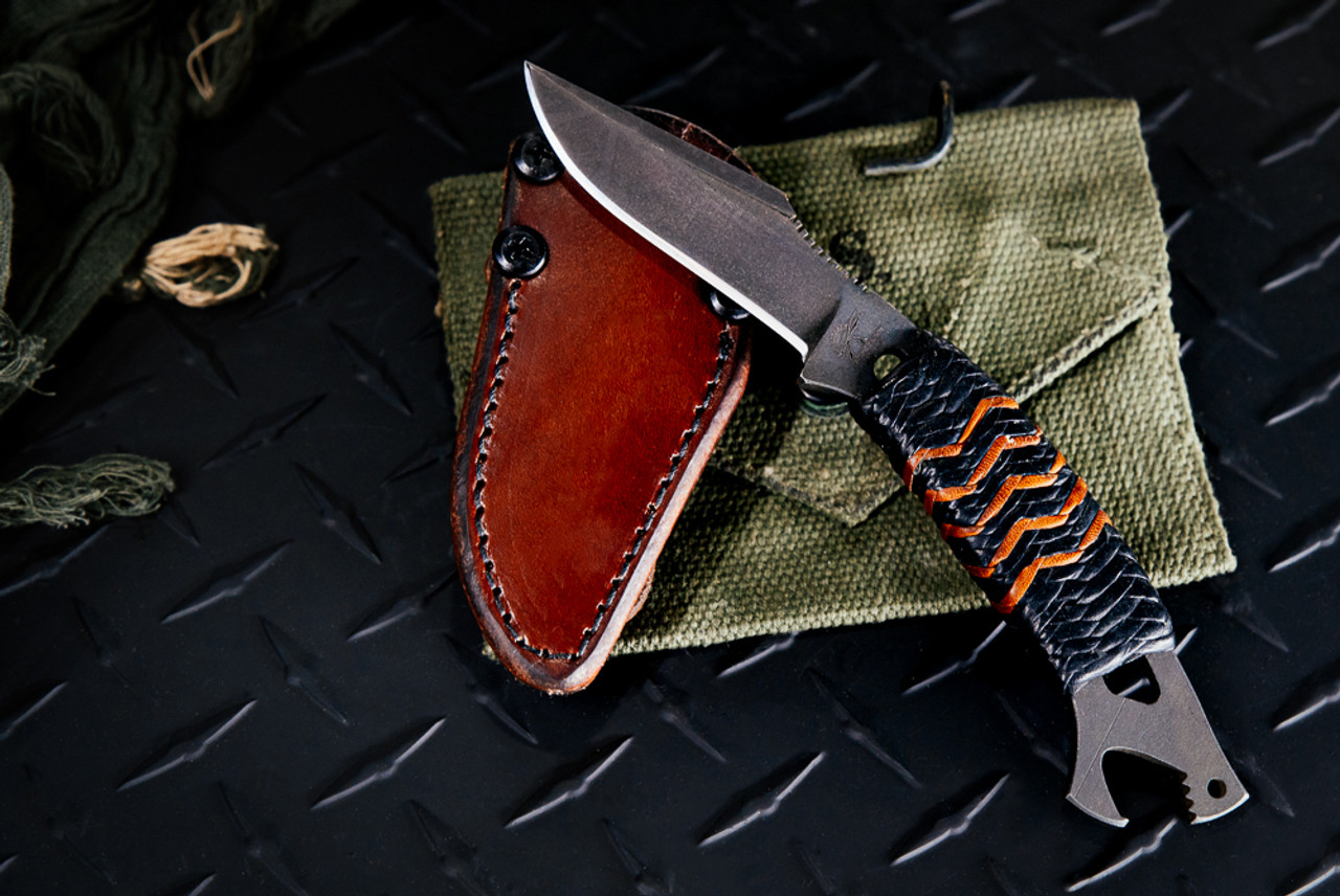 Exclusive Winkler Knives & Jason Knight Collaboration The Snapper w/ Ish Leather Braided Handle wrap  and RMJ Custom Leather Sheath