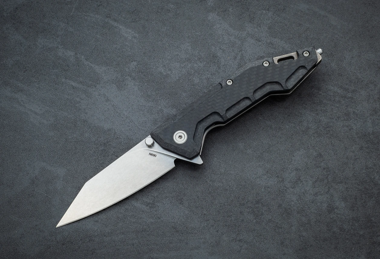 Raidops Centauro N690 Plain Edge Stonewashed Blade w/ Carbon Fiber/Titanium Handle (Discontinued)