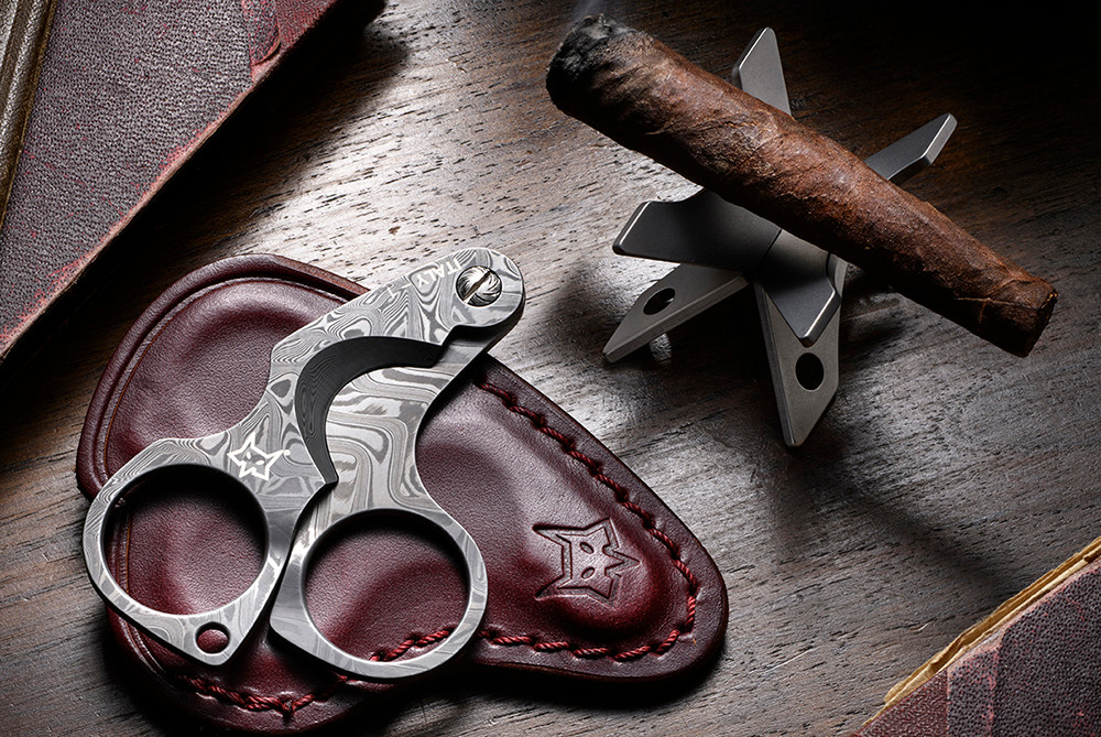 4★新品タグ付き★ Irregular cutter combination Fox Knives 747 D Damascus Figaro Cigar Cutter w/ Custom Carry