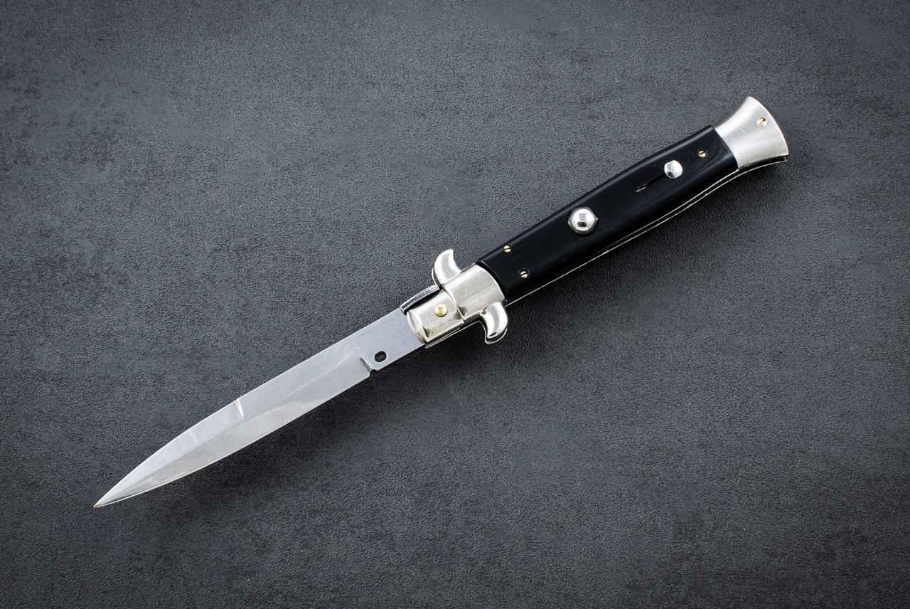 Frank Beltrame Knives 9" Italian Stiletto Automatic Bayonet Knife Polished Blade w/ Black Handle