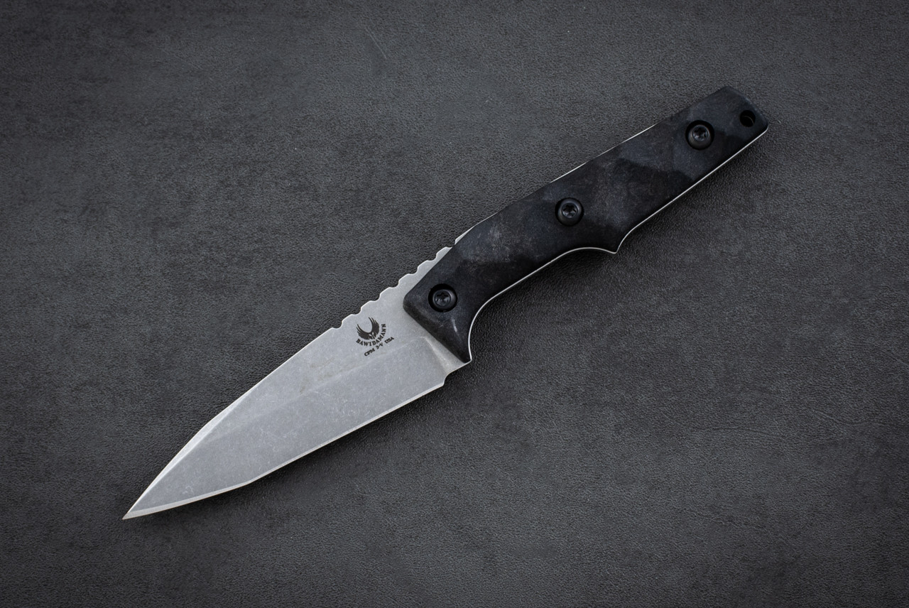 Ben Bawidamann Blades Huginn Slicer Grind CPM 3V Stonewashed Blade w/ Sheath and Discreet Carry Concepts Clip