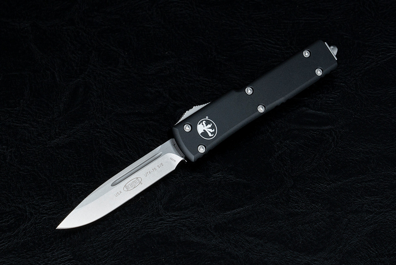 Microtech Knives UTX-70 S/E OTF Automatic Knife Stonewash Blade w/ Black Handle - 148-10