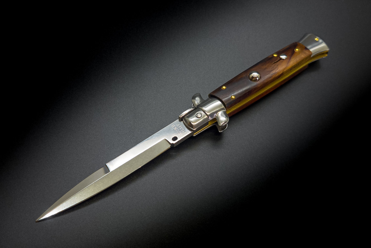 Frank Beltrame Knives 9" Italian Stiletto Automatic Bayonet Knife Palisander Wood Polished Blade