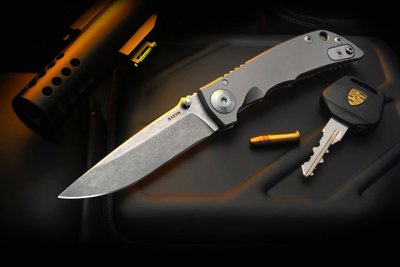 Spartan Blades Harsey Folder Stonewashed Blade w/ Satin Blasted Titanium Handles - SF10SW