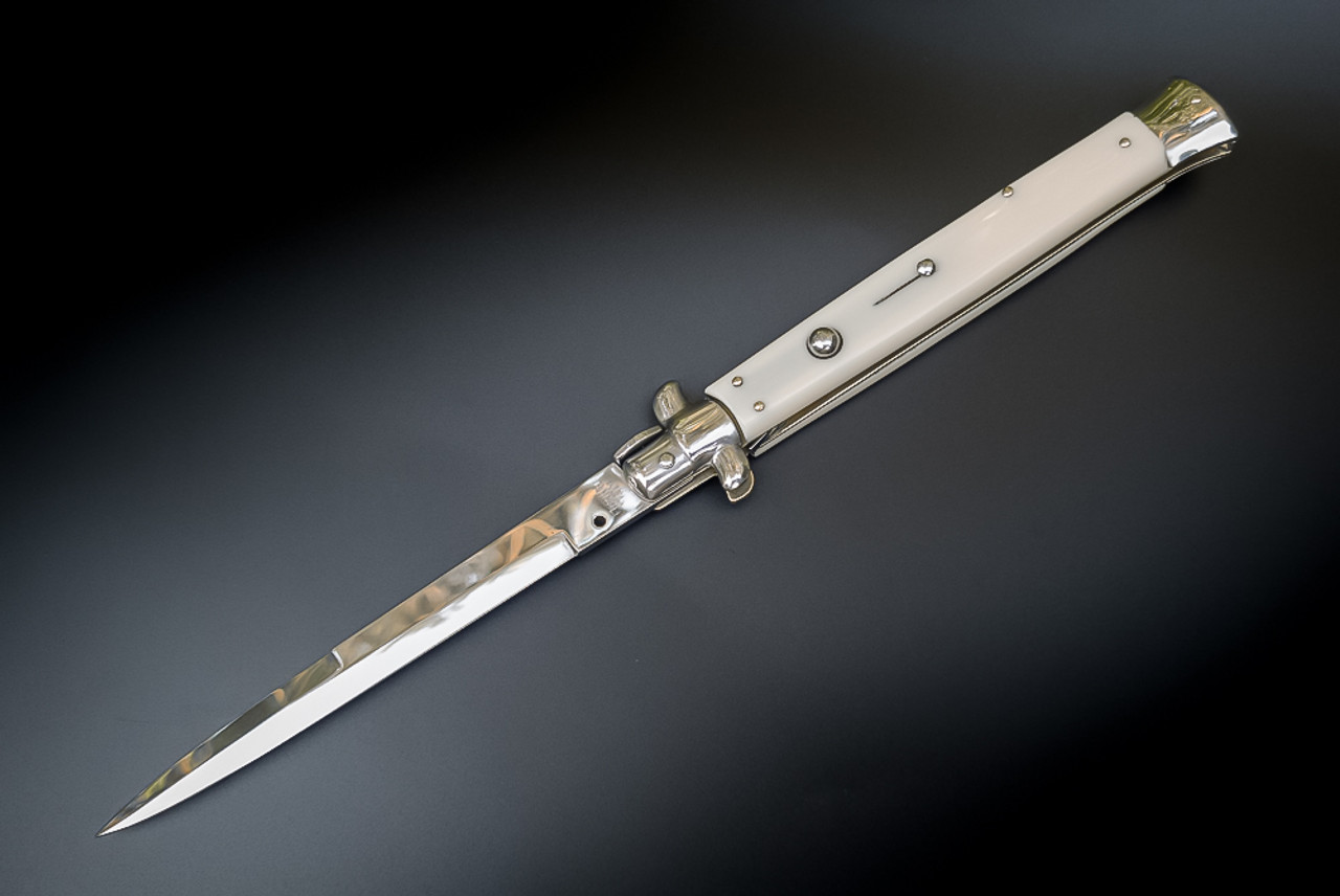 Frank Beltrame Knives 13" Italian Stiletto Automatic Bayonet Knife Imitation Ivory Satin Blade