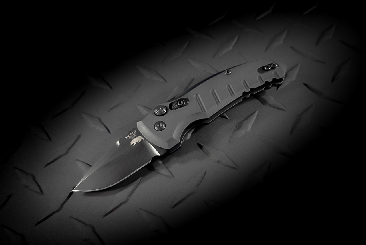 Hogue Knives CA Legal A01 Microswitch Automatic Knife Drop Point Black Blade And Scales (No Bottle Opener)- 24125