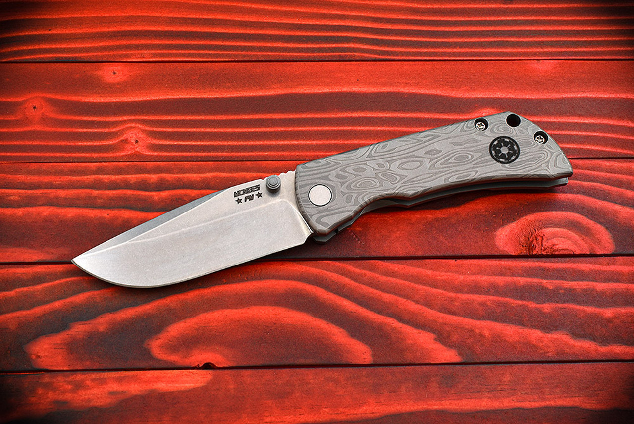 McNees Custom Knives PM MAC 2 Satin Stonewash Clip Point Blade Beskar Titanium Handles