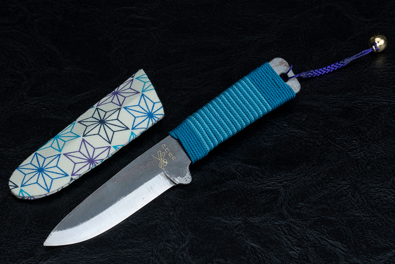 Nagao Higonokami Kogatana Bannou Drop Point Black Blade Blue/Fade Blue Handle Wrap w/ Sheath