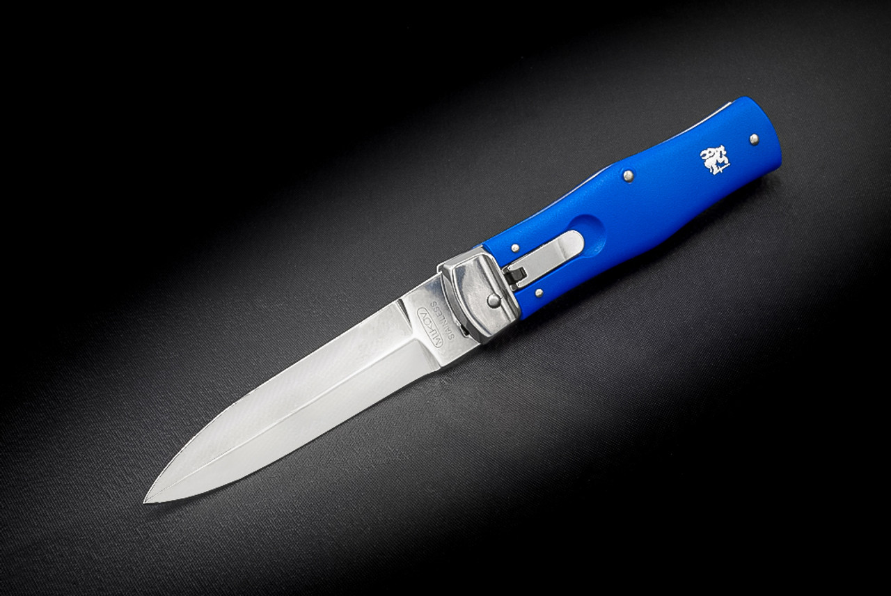 Mikov Knives Predator 241 Lever Lock Automatic Knife ABS Blue Handles Dagger Polished Blade w/ Pocket Clip - 241-NH-1/N