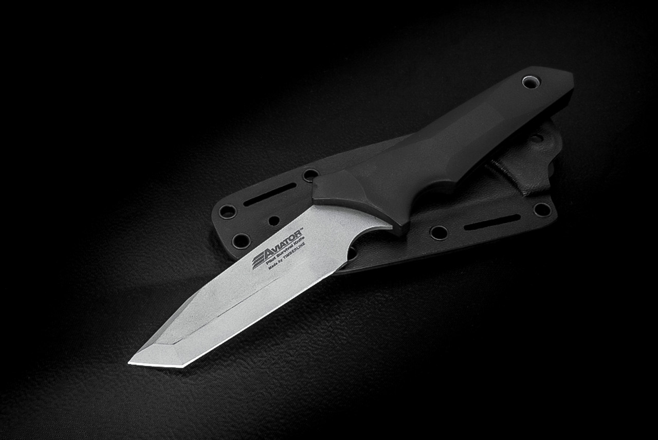 Timberline Knives Aviator Survival Fixed Tanto Bead Blast Blade Black Handles w/ Kydex 