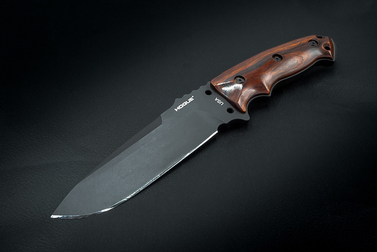 Hogue Knives EX-F01 Tactical Fixed Blade Drop Point Black Finish Cocobolo Hardwood Scales - 35176