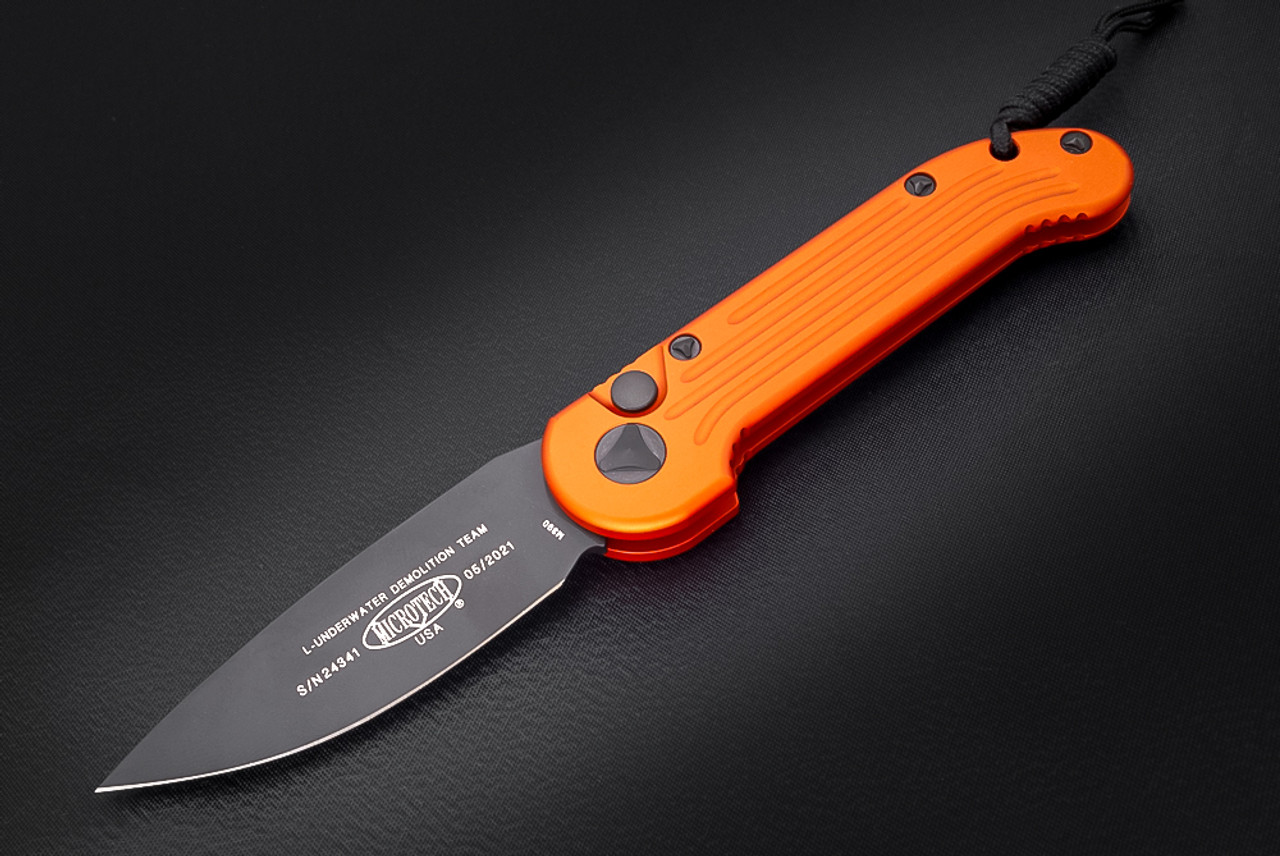 Microtech Knives L.U.D.T. Automatic Knife Black Blade w/ Orange Handle 135-1OR