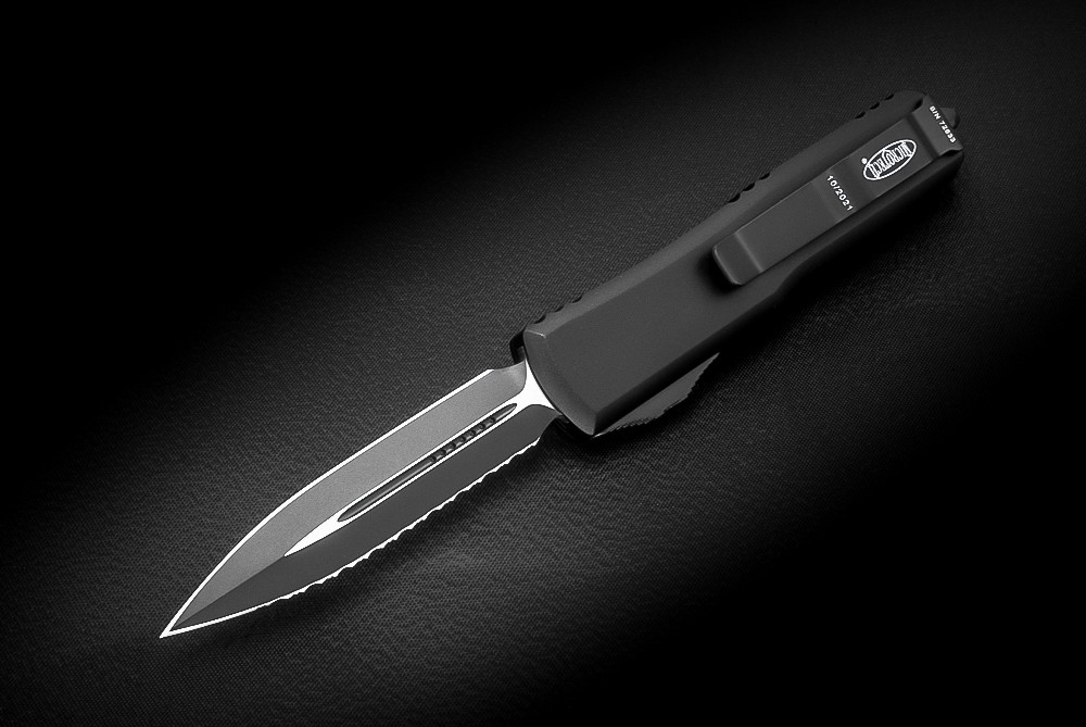 Microtech Knives UTX85 D/E OTF Automatic Knife Tactical Blackout One Side Serrated Blade 2323T