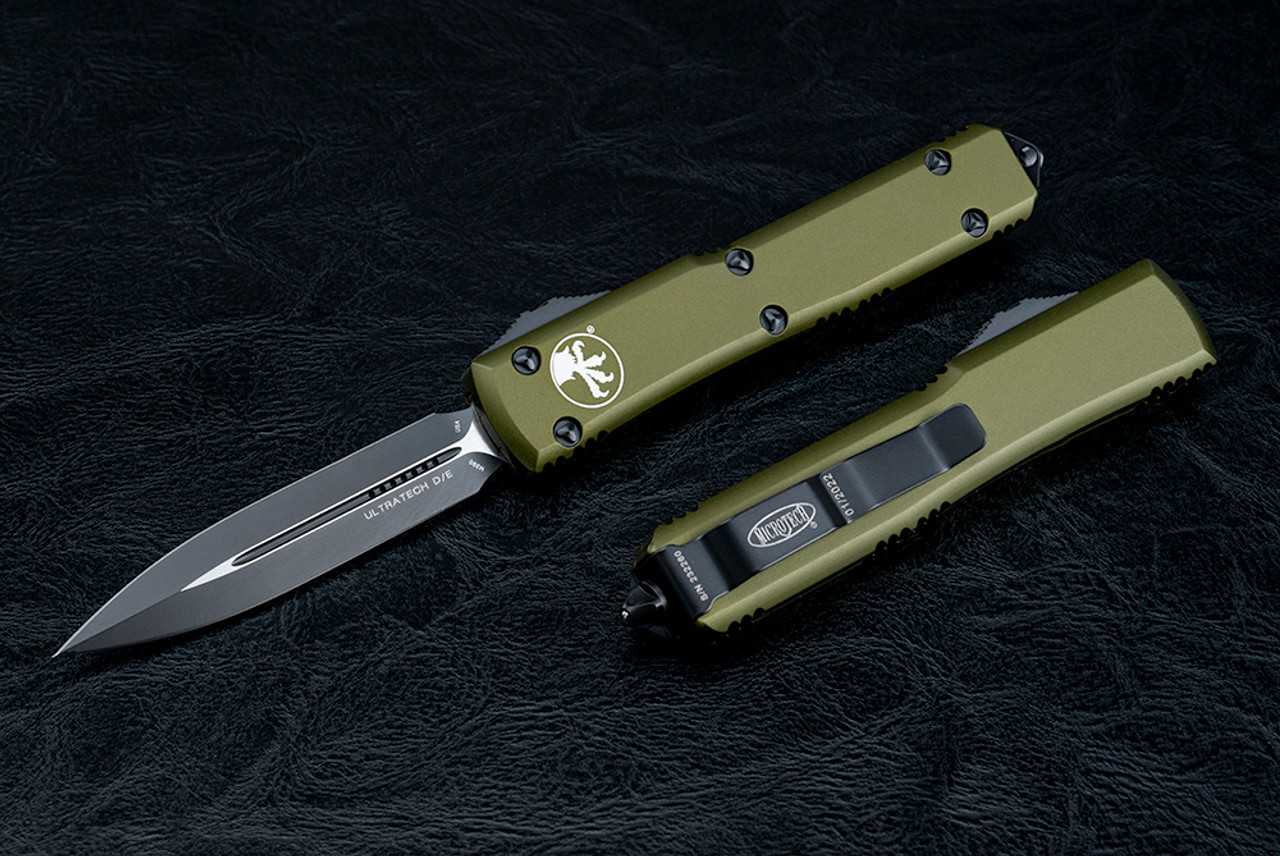 Microtech Knives Ultratech D/E OTF Automatic Knife Black Blade w/ OD Green Contoured Handle - 122-1OD