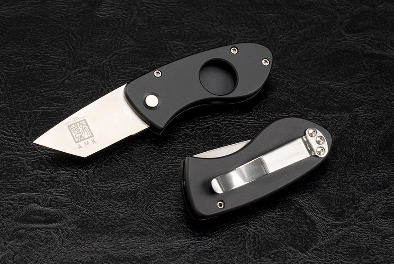 Al Mar Knives First Production Havana Clipper HCBM1 Cigar Cutter Liner Lock Knife Satin Tanto Blade w/ Black Linen Micarta