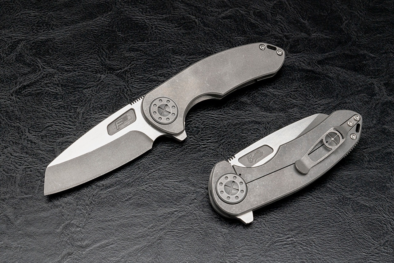Curtiss Custom Knives F3 Medium Wharny Flipper Knife Stonewash Blade w/ Titanium Handle Standard Slim