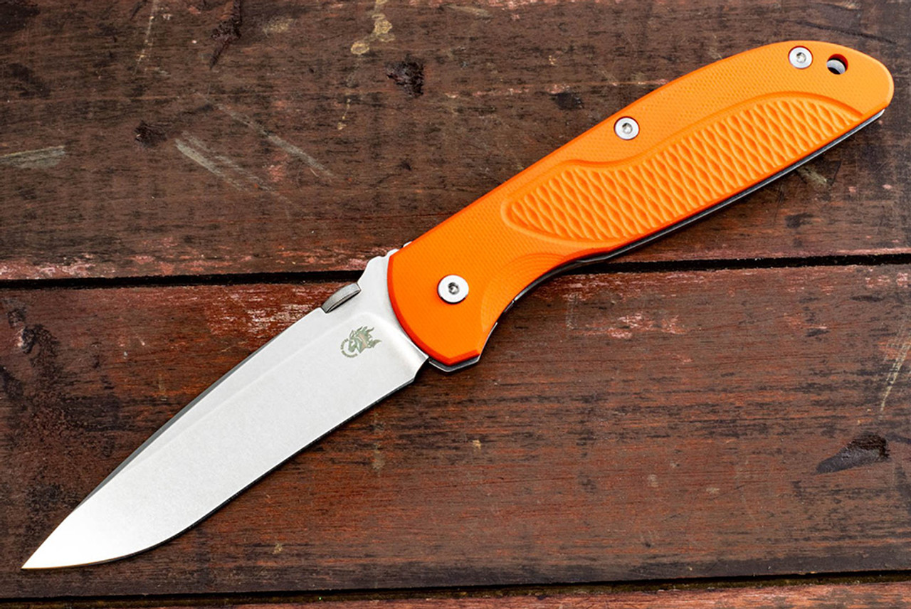 Rick Hinderer Knives FireTac Drop Point Recurve Stonewash Blade w/ Frame Lock and Orange G10 Handle