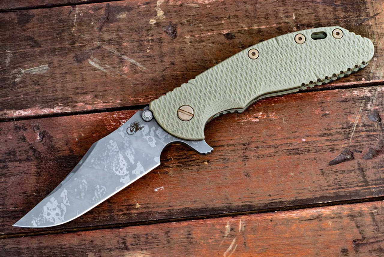 Rick Hinderer Knives XM-24 Bowie BattleField Pickup Blade w/ Frame Lock and OD Green G10 Handle