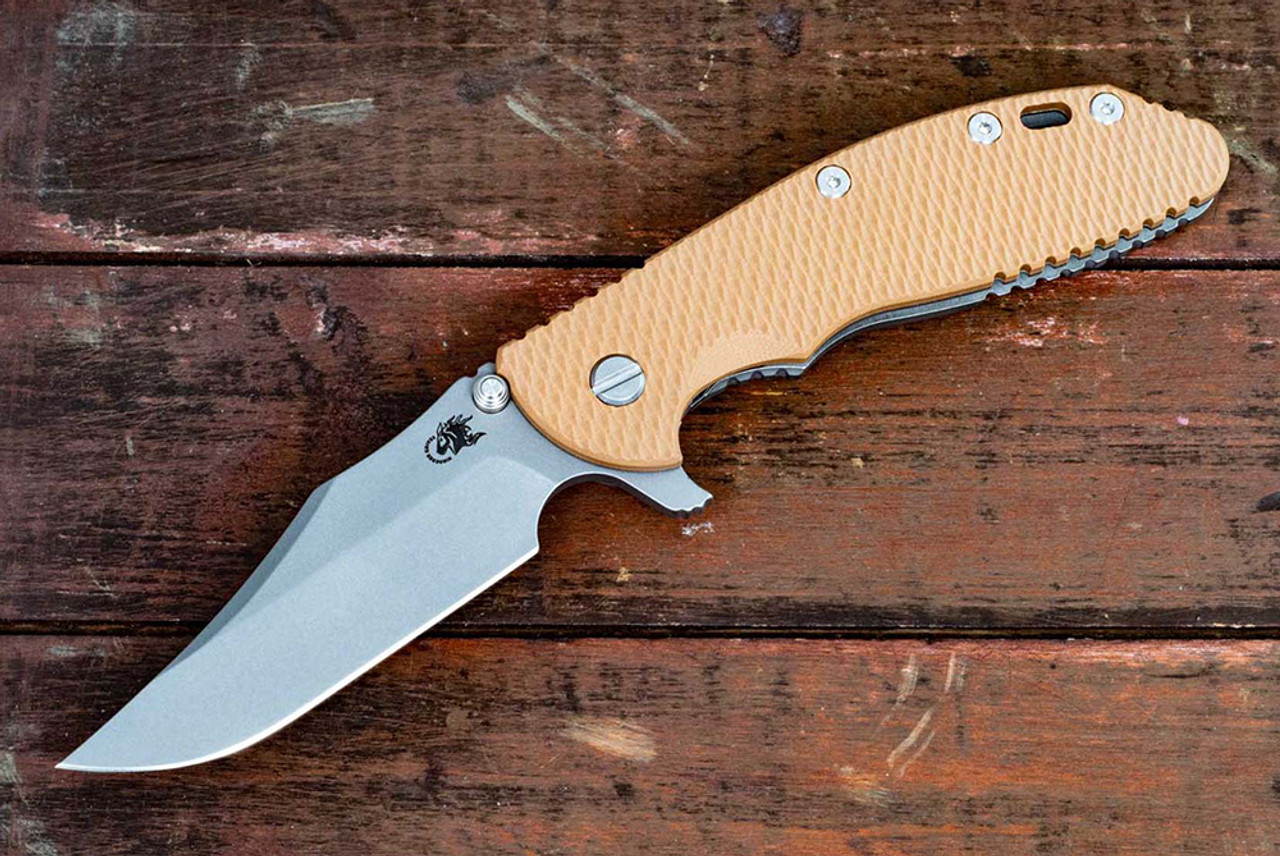 Rick Hinderer Knives XM-24 Bowie Working Finish Blade w/ Frame Lock and Coyote G10 Handle